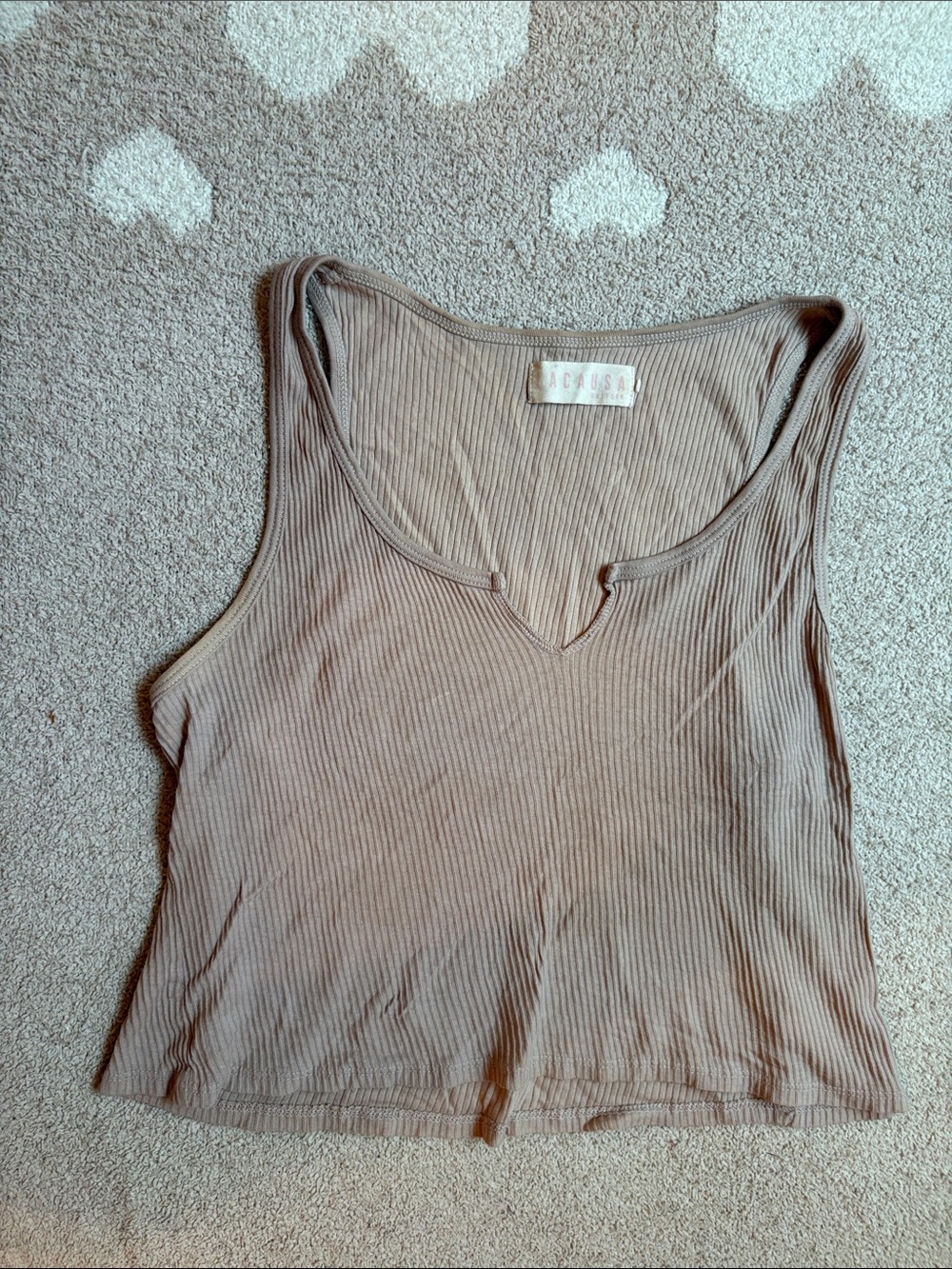 LACAUSA Taupe Ribbed V-Notch Tank